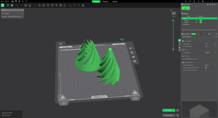 Screenshot des Creality Print Slicers